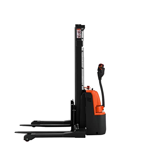 Tory Carrier Full Electric Walkie Pallet Stackers with Straddle Legs, 2640lbs Capacity Material Lifts with Adjusatble Forks, 118" Lifting Height