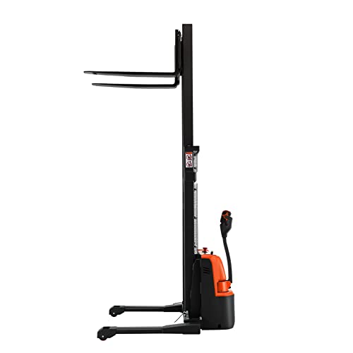 Tory Carrier Full Electric Walkie Pallet Stackers with Straddle Legs, 2640lbs Capacity Material Lifts with Adjusatble Forks, 118" Lifting Height