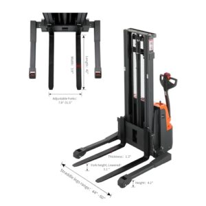 Tory Carrier Full Electric Walkie Pallet Stackers with Straddle Legs, 2640lbs Capacity Material Lifts with Adjusatble Forks, 118" Lifting Height