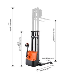 Tory Carrier Full Electric Walkie Pallet Stackers with Straddle Legs, 2640lbs Capacity Material Lifts with Adjusatble Forks, 118" Lifting Height