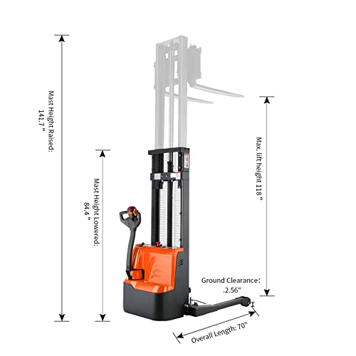 Tory Carrier Full Electric Walkie Pallet Stackers with Straddle Legs, 2640lbs Capacity Material Lifts with Adjusatble Forks, 118" Lifting Height