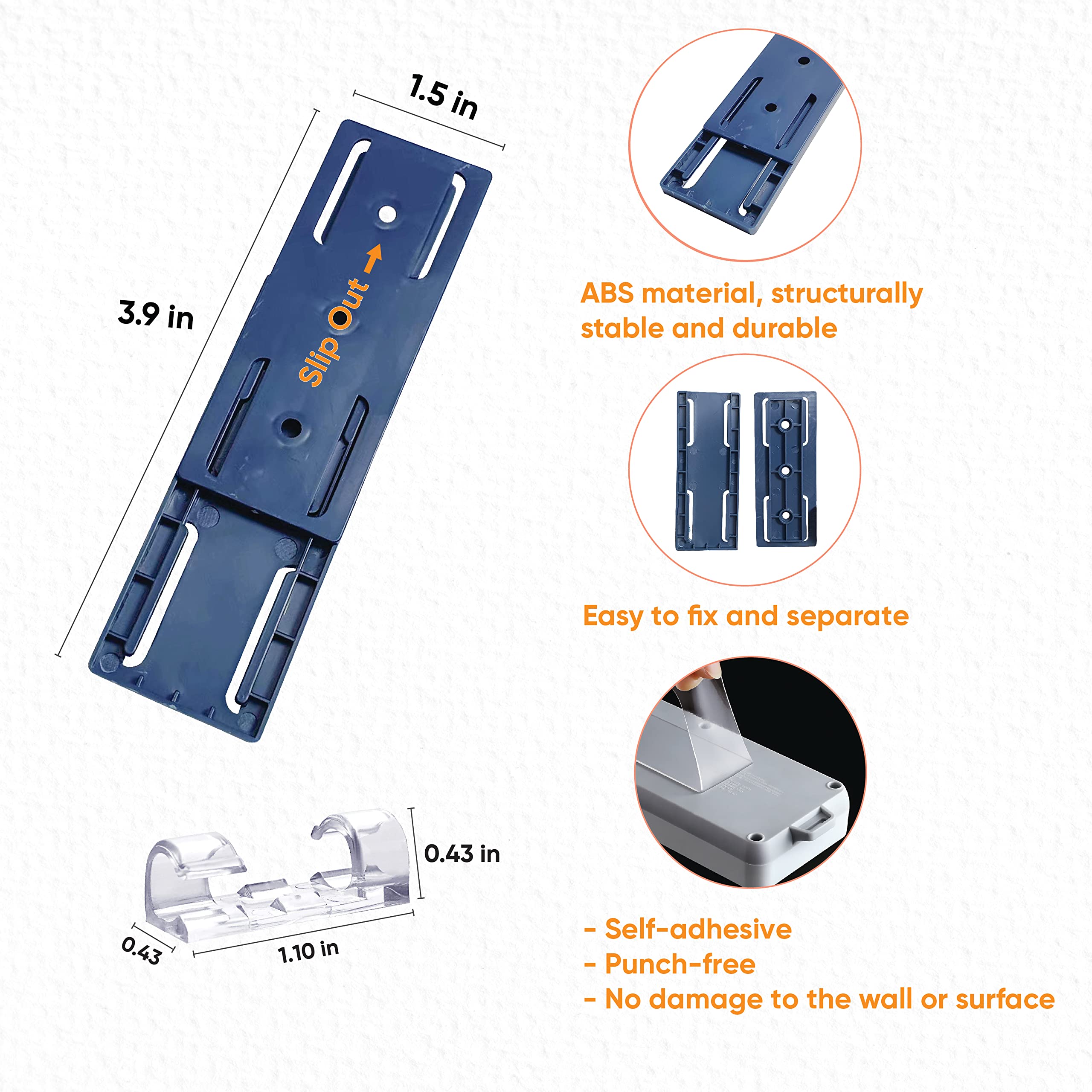 365Home 8-Pack Adhesive Punch-Free Socket Holder, Self Adhesive Desktop Socket Fixer, Power Strip Holder Wall Mount, Suitable for WiFi Routers, Remote Controls, Tissue Boxes