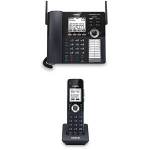 bundle of vtech am18447 main console 4-line expandable small business office phone system + am18047 vtech accessory handset for vtech am18447 small business system, black