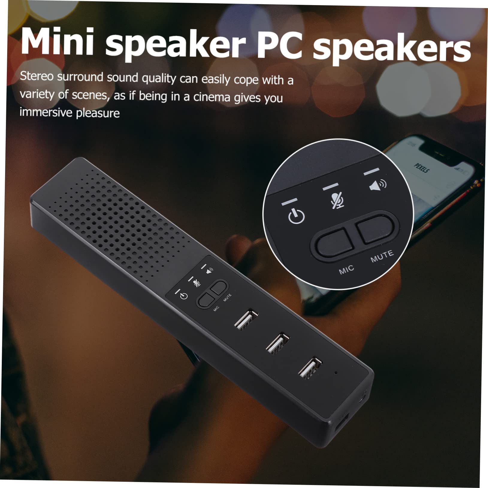 KOMBIUDA 2 Pcs Mini Stereo USB Microphone Mini Audio Conference Microphone Speaker with 3 USB Interface Computer Speakers for Desktop Computer Microphone Laptop Office Household Abs