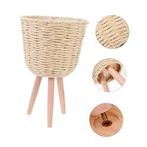 SECFOU 1Pc Rattan Floor Planter Rubbish can Outdoor pots Woven Belly Basket Plant Basket planters for Indoor Plants Seagrass Waste Basket Plant Stand Boho vase Plastic Household Plant Pot