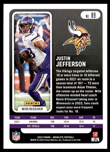 JUSTIN JEFFERSON 2022 Panini Absolute #89 NM+-MT+ NFL Football Vikings