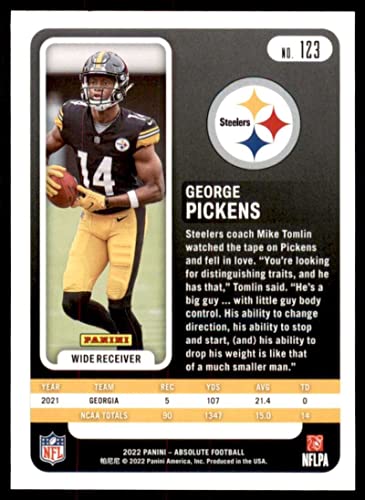 GEORGE PICKENS RC 2022 Panini Absolute #123 ROOKIE NM+-MT+ NFL Football Steelers