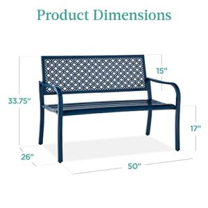 Best Choice Products Outdoor Bench 2-Person Metal Steel Benches Furniture for Garden, Patio, Porch, Entryway w/Geometric Backrest, 790lb Capacity - Peacock Blue