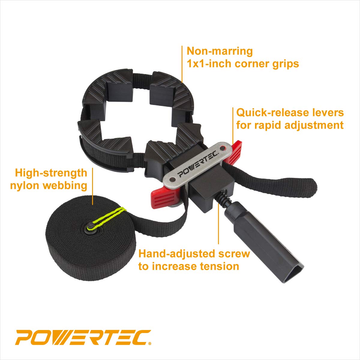 POWERTEC 71017V Quick Release Band Clamp | Woodworking Frame Clamping Strap Holder