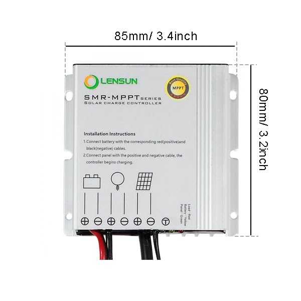 LensunSolar Waterproof 10A 12V Bluetooth MPPT Solar Charge Controller Regulator with Battery Alligator Clips and Standard Solar Connectors for Lithium-ion LiFePO4 AGM Gel Lead-Acid Vehicle Batteries