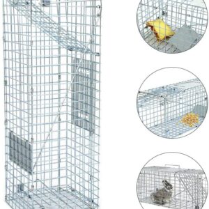 Jahy2Tech Live Animal Trap Cage 24"X8"X 7.5" Cat Trap Cage Foldable Steel Humane Catch and Release for Rabbit, Groundhog, Squirrel, Raccoon, Mole, Gopher, Cat