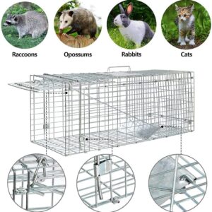 Jahy2Tech Live Animal Trap Cage 24"X8"X 7.5" Cat Trap Cage Foldable Steel Humane Catch and Release for Rabbit, Groundhog, Squirrel, Raccoon, Mole, Gopher, Cat