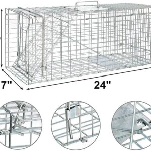 Jahy2Tech Live Animal Trap Cage 24"X8"X 7.5" Cat Trap Cage Foldable Steel Humane Catch and Release for Rabbit, Groundhog, Squirrel, Raccoon, Mole, Gopher, Cat