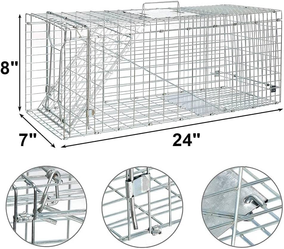 Jahy2Tech Live Animal Trap Cage 24"X8"X 7.5" Cat Trap Cage Foldable Steel Humane Catch and Release for Rabbit, Groundhog, Squirrel, Raccoon, Mole, Gopher, Cat