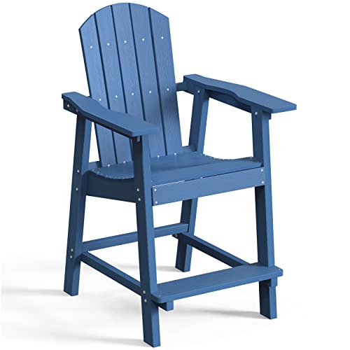 DWVO 25" Tall Adirondack Chair, Poly Bar Height Balcony Chairs, Weather Resistant Outdoor Barstool Lifeguard Chair for Deck Pool Patio and Porch, Navy Blue