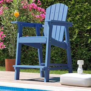 DWVO 25" Tall Adirondack Chair, Poly Bar Height Balcony Chairs, Weather Resistant Outdoor Barstool Lifeguard Chair for Deck Pool Patio and Porch, Navy Blue