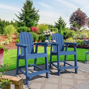 DWVO 25" Tall Adirondack Chair, Poly Bar Height Balcony Chairs, Weather Resistant Outdoor Barstool Lifeguard Chair for Deck Pool Patio and Porch, Navy Blue