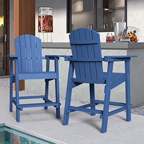 DWVO 25" Tall Adirondack Chair, Poly Bar Height Balcony Chairs, Weather Resistant Outdoor Barstool Lifeguard Chair for Deck Pool Patio and Porch, Navy Blue