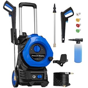 electric pressure washer 4000psi max pressure 2.6gpm power washer with 25 ft hose，4 quick connect nozzles, soap tank car wash machine/car/driveway/patio/pool clean, blue