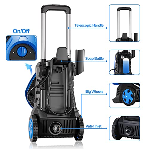 Electric Pressure Washer 4000Psi Max Pressure 2.6GPM Power Washer with 25 Ft Hose，4 Quick Connect Nozzles, Soap Tank Car Wash Machine/Car/Driveway/Patio/Pool Clean, Blue