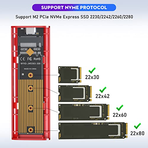 Naroote M.2 NVME SSD Enclosure, UASP Compliant Ultra Thin M.2 SSD Enclosure Aluminum Alloy Shell 2TB for 2242 SSD (Black)