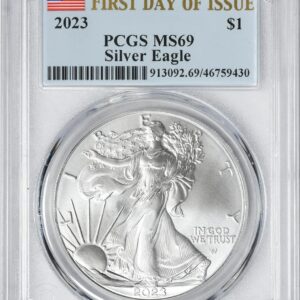 2023 P $1 American Silver Eagle Dollar, First Day of Issue PCGS MS69