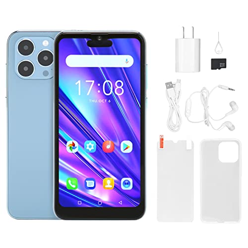 I14ProMax Smartphone, Unlocked Cell Phone for Androids, 6.1in 3G Network Dual SIM Cards, 4GB 32GB Storage, MTK6580A Quad Core CPU, 5MP 8MP Camera, 2G 5G WiFi GPS Bluetooth5.0