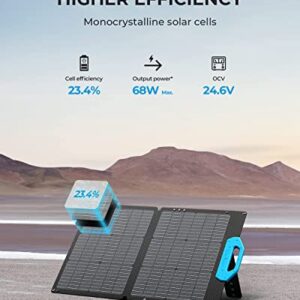BLUETTI PV68, 68 Watt Solar Panel for Power Station EB3A/EB55/EB70S, Portable Solar Panel w/Adjustable Kickstands, Foldable Solar Charger for RV, Camping, Blackout