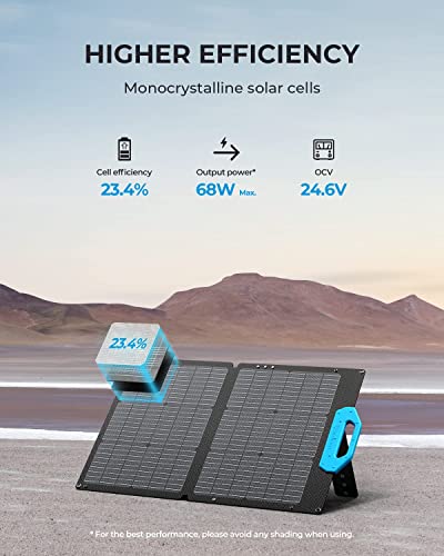 BLUETTI PV68, 68 Watt Solar Panel for Power Station EB3A/EB55/EB70S, Portable Solar Panel w/Adjustable Kickstands, Foldable Solar Charger for RV, Camping, Blackout