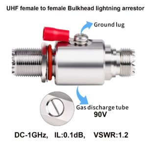 RFiotasy UHF Coaxial Lightning Arrestor PL-259 Lightning Surge Protector PL259 Socket (UHF Female) to SO239 Socket (UHF Female) Bulkhead for CB Radio, HAM Radio Gear, 2-Way Base Stations RFiotasy