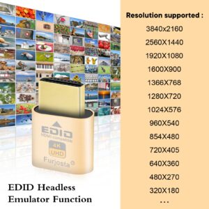 Furjosta HDMI Dummy Plug fit-Headless Display Emulator DDC EDID Fit Headless Ghos with Windows Mac OSX Linux Great for for Computer Desktop Support 3840x2160@60Hz (Single)