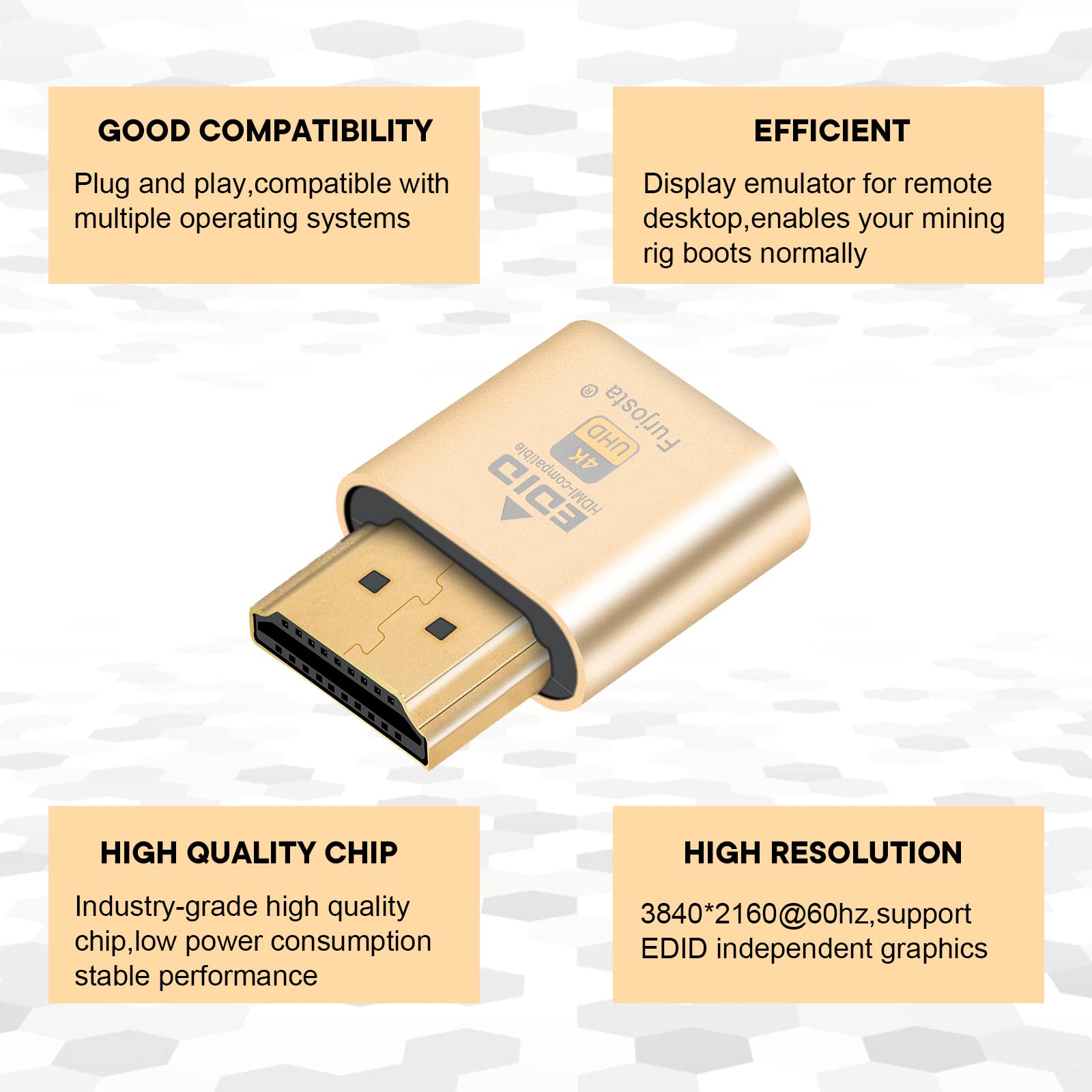 Furjosta HDMI Dummy Plug fit-Headless Display Emulator DDC EDID Fit Headless Ghos with Windows Mac OSX Linux Great for for Computer Desktop Support 3840x2160@61Hz 2P