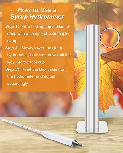 ULXIOM Maple Syrup Hydrometer Test Cup Kit, Maple Syrup Density Kit, Baume and Brix Scale, Stainless Steel Maple Syrup Kit with Cleaning Brush, Calibrated to Create Pure Maple Syrup