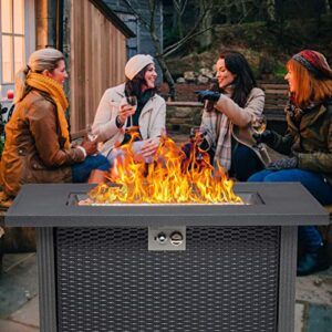 44 Inch Propane Fire Pit Table, 50000BTU Rectangle Fire Table with Cover & Rain Cover, Sturdy Steel and Iron Fence Surface, CSA Safety Certified