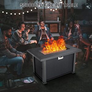 44 Inch Propane Fire Pit Table, 50000BTU Rectangle Fire Table with Cover & Rain Cover, Sturdy Steel and Iron Fence Surface, CSA Safety Certified