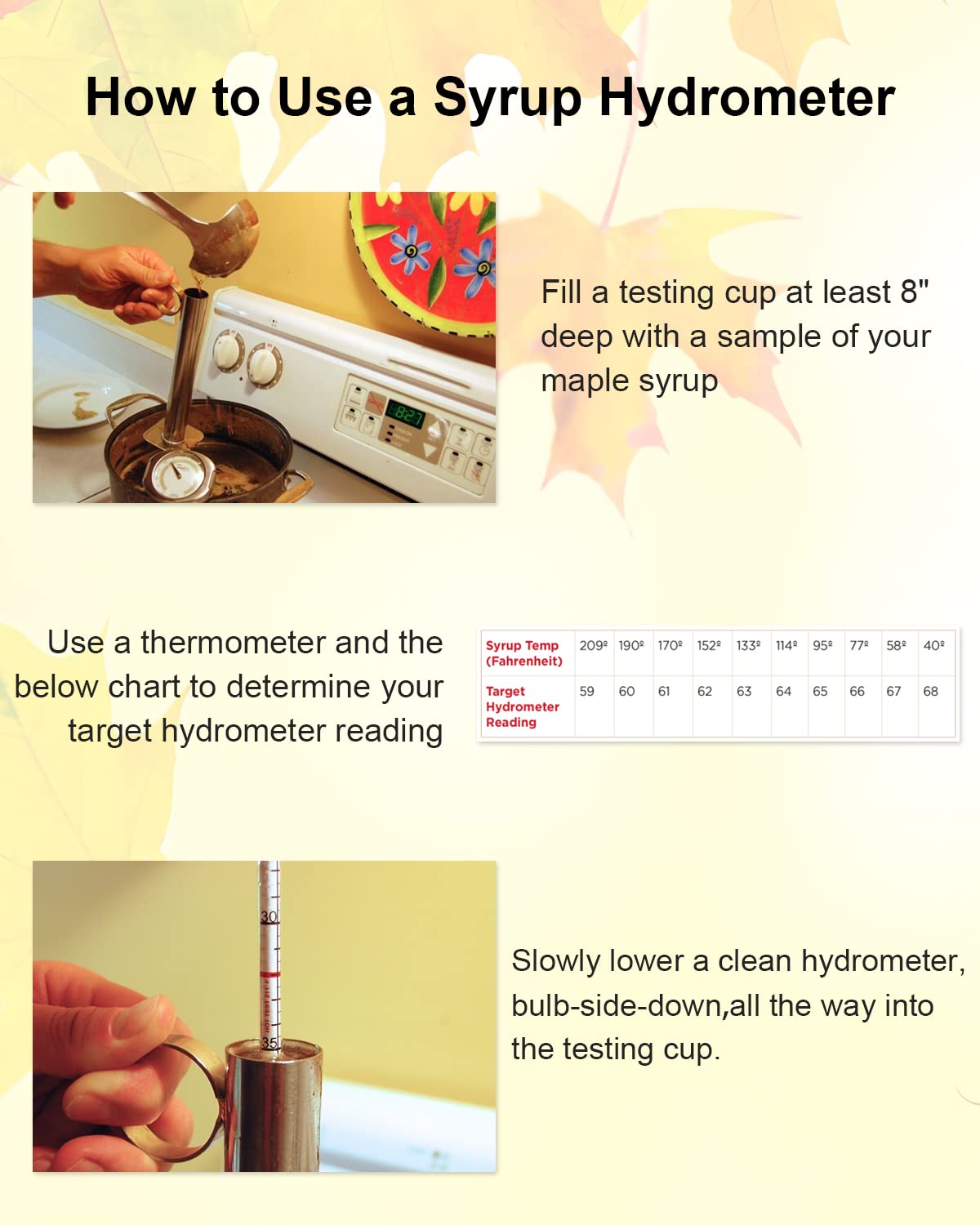 ULXIOM Maple Syrup Hydrometer, Baume and Brix Scale for Measure Sugar and Moisture Content (Density) of Boiled Sap