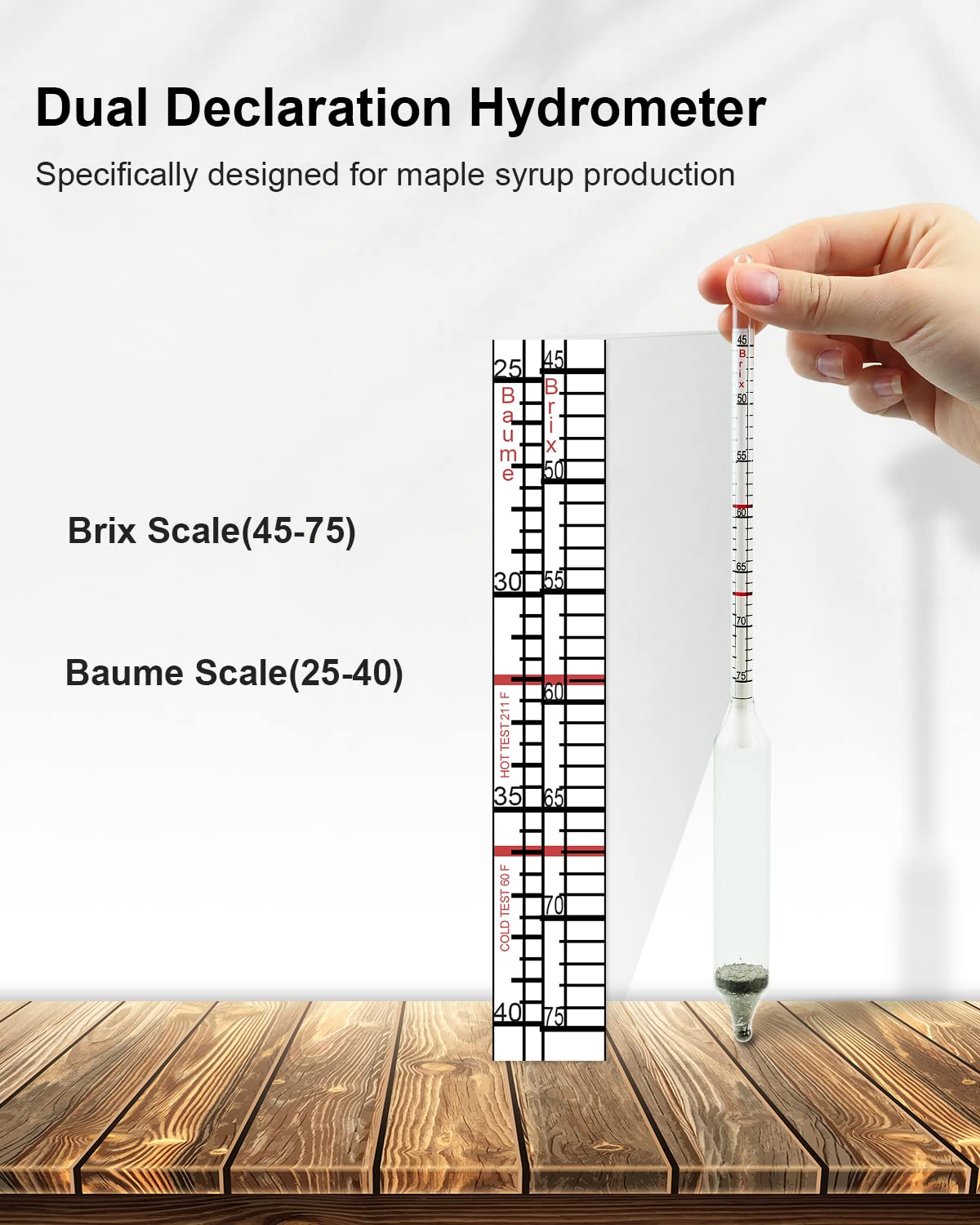 ULXIOM Maple Syrup Hydrometer, Baume and Brix Scale for Measure Sugar and Moisture Content (Density) of Boiled Sap