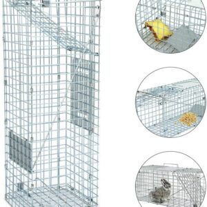 Large Animal Trap for Adult Cat, Rabbit Groundhog Squirrel Raccoon Mole Gopher Chicken Opossum Skunk Chipmunk, 32inch Live Traps for Animals Outdoor Indoor Collapsible Steel Release Animal Cage