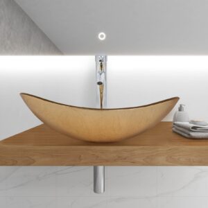 YOURLITE Bathroom Sink,Boat Shape Bathroom Glass Vessel Sink with Faucet and Pop-Up Drain Bowl Vessel Sinks for Bathrooms, Gold