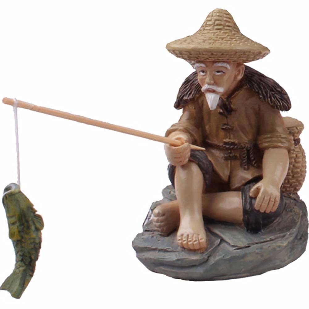 Mini Fisherman Figurines Miniature Resin Fisherman Bonsai Figurine for Fish Tank Bonsai Landscape Fairy Garden Decoration