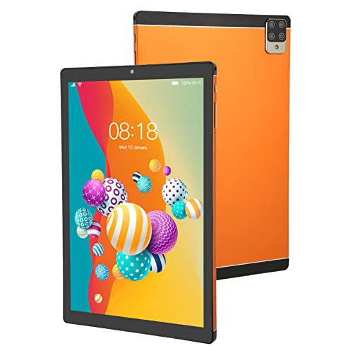 Jiawu 10.1 Inch Tablet, Android 12 Tablet 6GB RAM 128GB ROM, 1960x1080 HD IPS Screen Calling Tablet, Dual Camera, 5G WiFi, GPS, Bluetooth 5.0, 8800mAh Battery, 10 Cores Processor, Orange