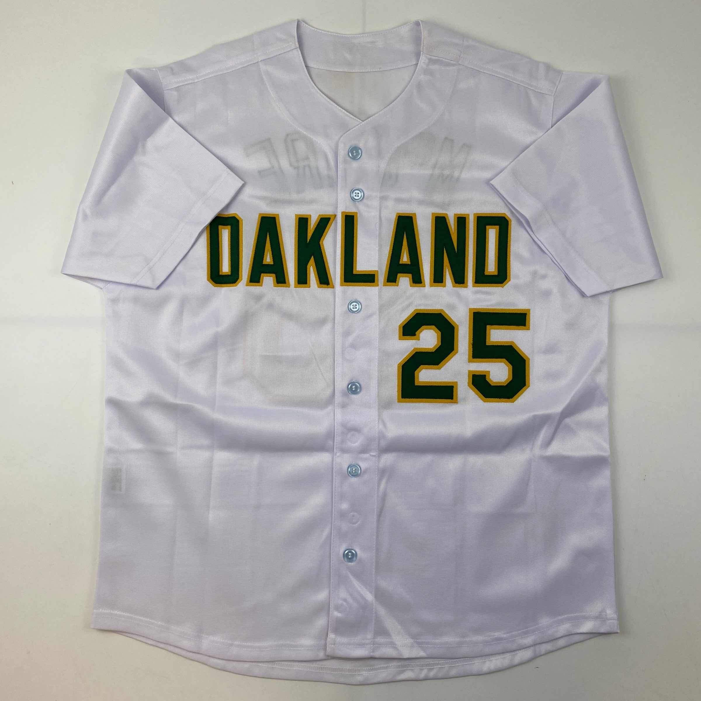 Autographed/Signed Mark McGwire Oakland White Baseball Jersey JSA COA