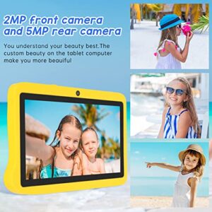 Naroote 7in Kids Tablet, 100-240V Tablet Front 2MP Rear 5MP 2.4G 5G Dual Band Octa Core Processor for Study for Android 10 (Yellow)