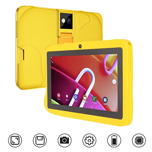 Naroote 7in Kids Tablet, 100-240V Tablet Front 2MP Rear 5MP 2.4G 5G Dual Band Octa Core Processor for Study for Android 10 (Yellow)