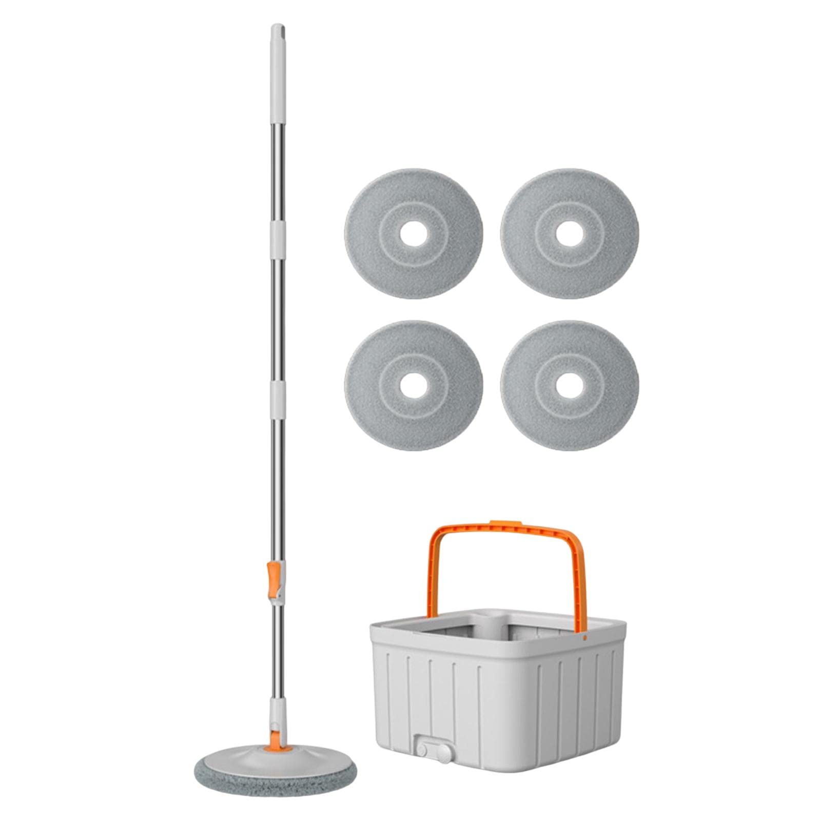 ＫＬＫＣＭＳ Rotatable Round Flat Floor Mop Bucket Set Rotating Mop Durable Telescopic Mop Handle Extends from 102cm to 128cm for Hardwood Professional, with 4 Pads