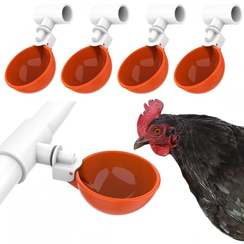 Lil'Clucker 5pc Large Automatic Chicken Waterer Cups with 1/2" PVC Tee Fittings - Chicken Water Cups, Chicken Water Feeder, for Chicks, Duck, Goose, Turkey - Poultry Waterer Feeder Kit - (Orange)