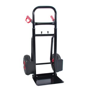 dolly cart, 10" rubber wheels heavy duty manual truck with double handles hand truck steel trolley lifting 330 lb for moving/warehouse/garden/grocery - black+red