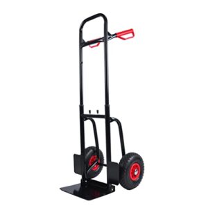 Dolly Cart, 10" Rubber Wheels Heavy Duty Manual Truck with Double Handles Hand Truck Steel Trolley Lifting 330 lb for Moving/Warehouse/Garden/Grocery - Black+Red