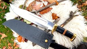 dundee 440c crocodile bowie knife full tag paper cutting shapening with hand stitch leather sheath