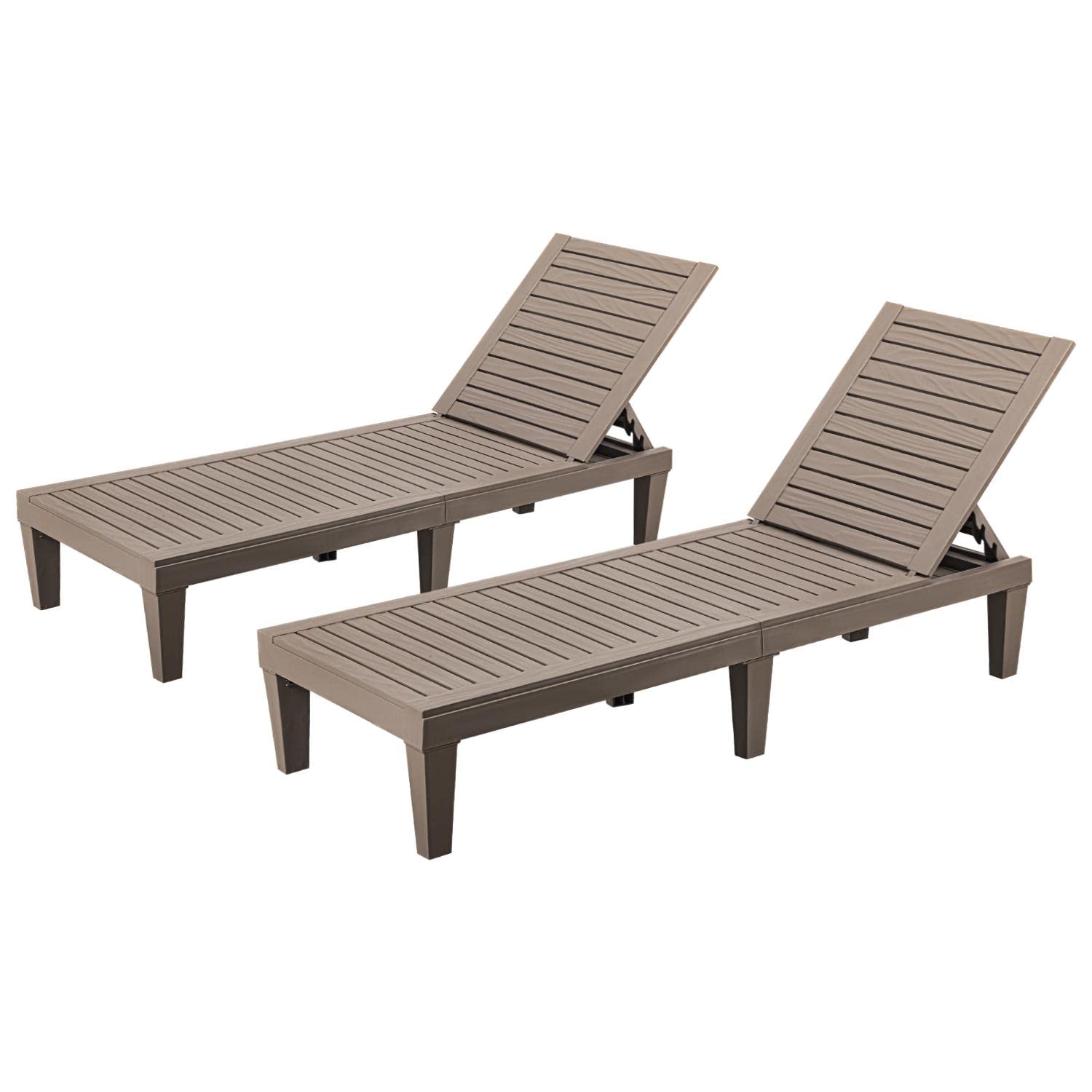 Homall Outdoor Chaise Lounge Chairs Set of 2, Quick Assembly & Waterproof & Lightweight Loungers with Adjustable Back for Poolside, Beach, Garden and Yard (Taupe)